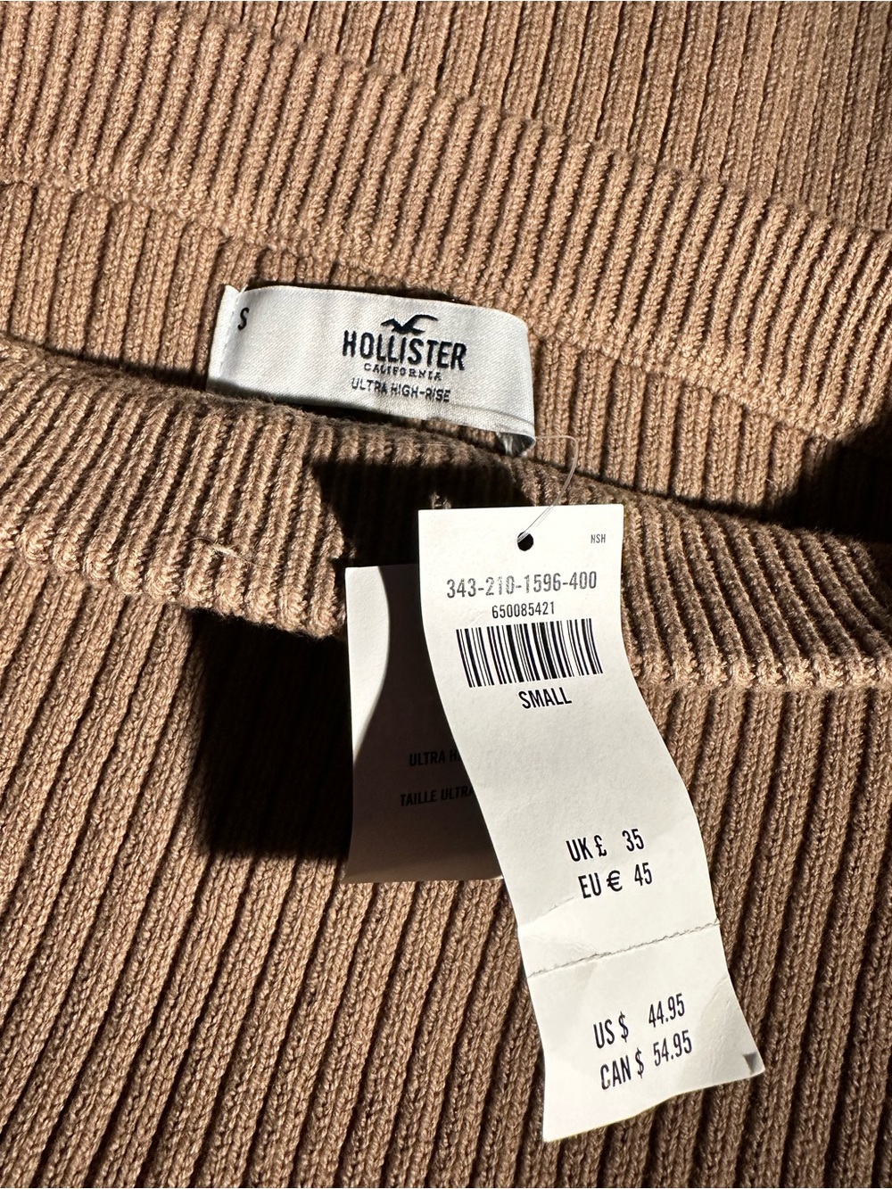 Hollister Ribbed Knit Midi Skirt in Camel Tan